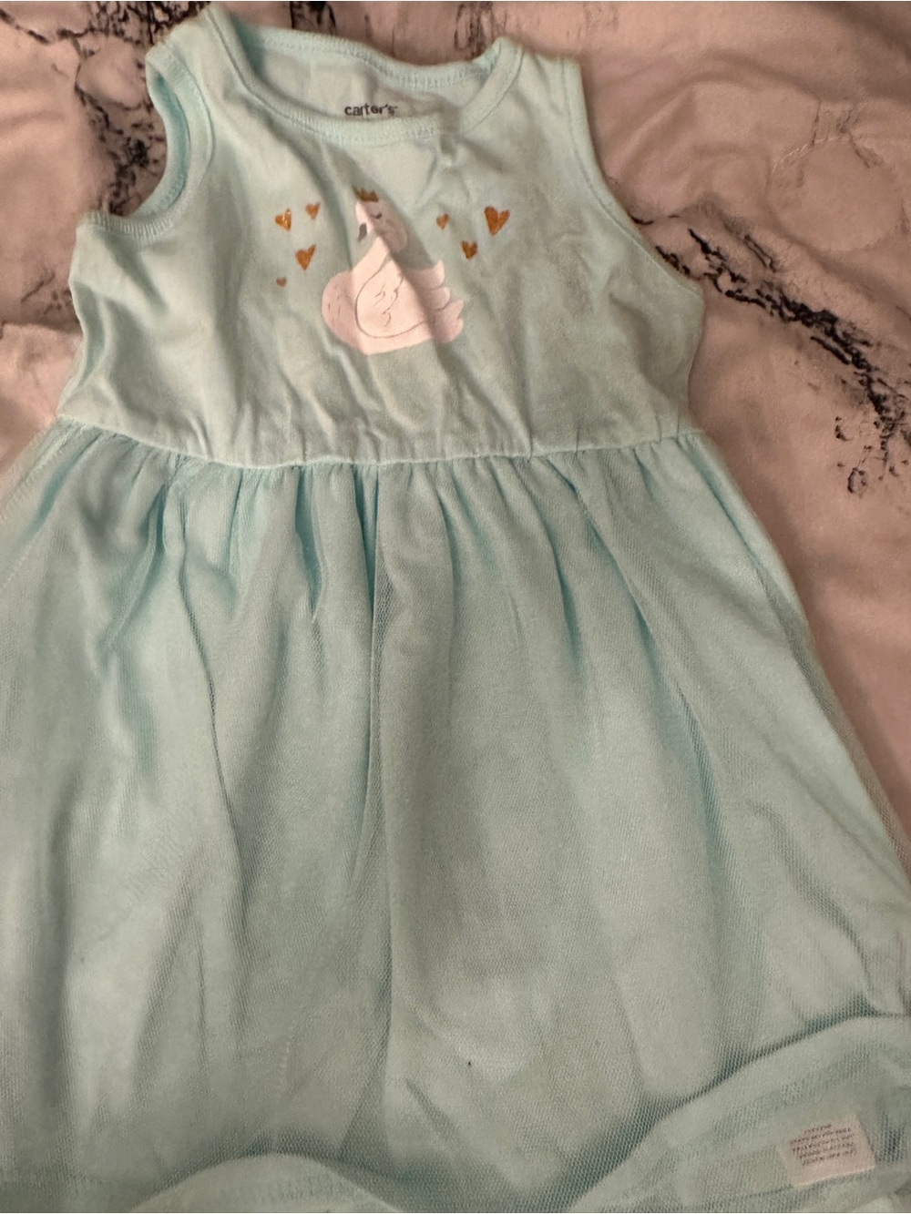 Carter's baby girl dress with pink unicorn graphic and gold hearts,  9 months